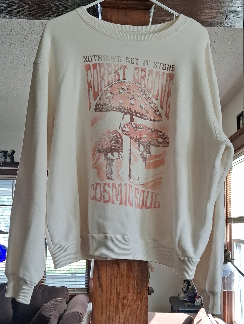 Hollister Cream Crewneck with Faded Rust Mushroom Graphic